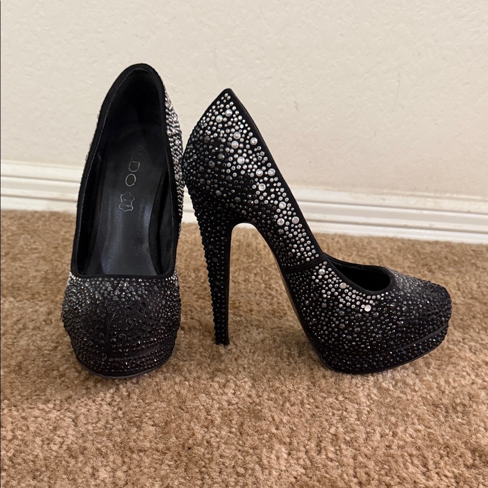 Aldo Glittering Black and Silver Heels